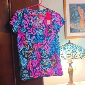 LIlly Pulitzer Top - Meredith Tee Agean Navy Calypso Coast NWT Size XSma…